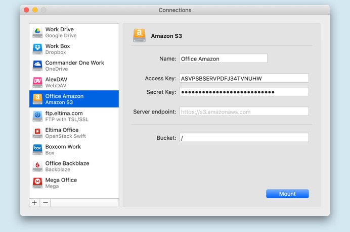 CloudMounter Amazon S3 connection