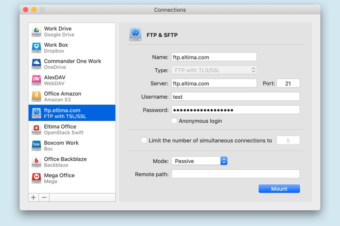 CloudMounter FTP/SFTP connection